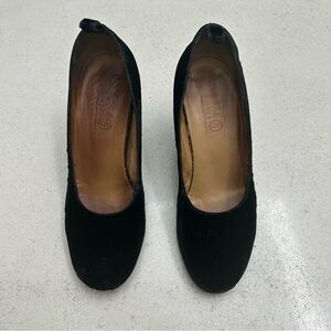 MM6 Martin Margiela Black Ostrich Embossed Velvet Wedge Shoes